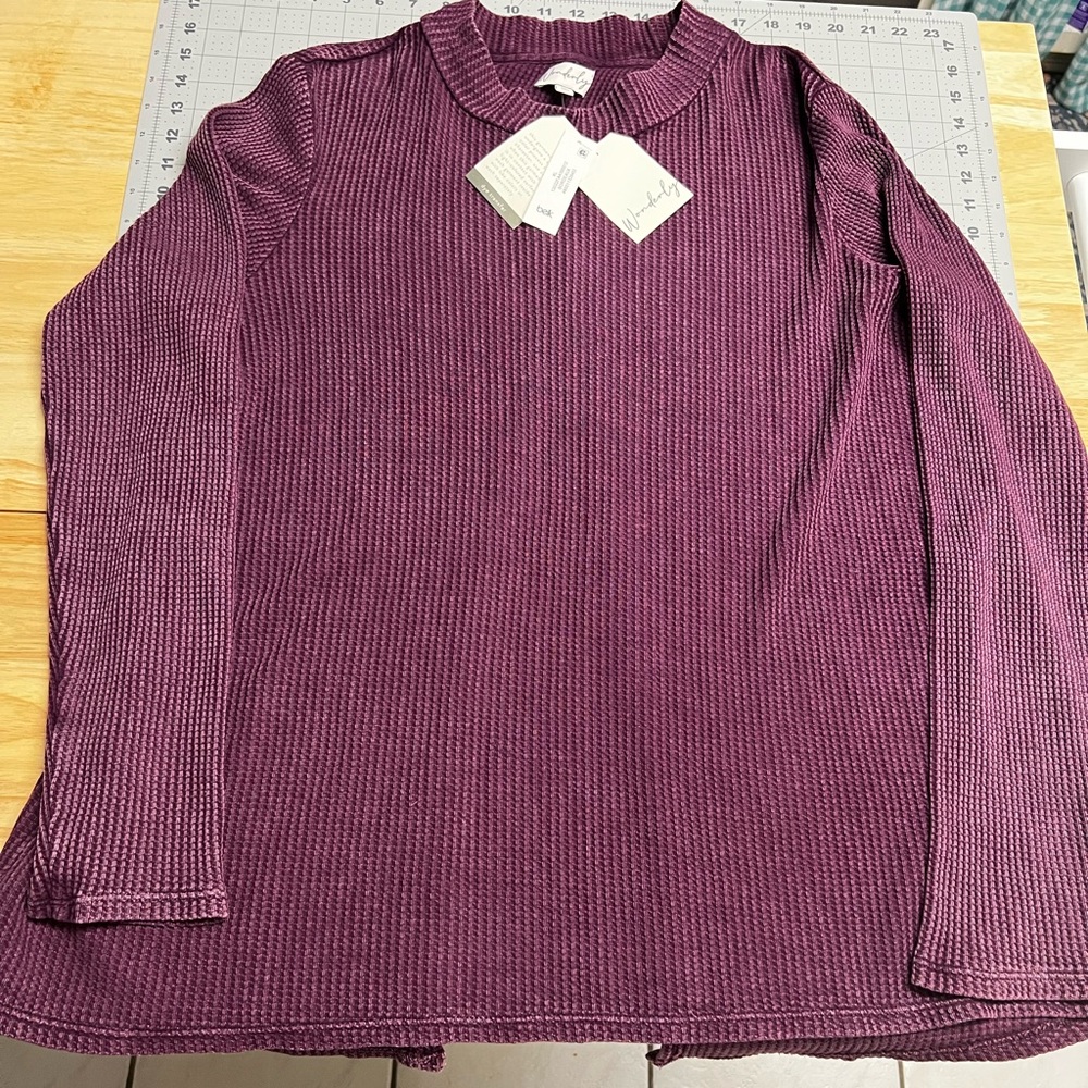 Wonderly Plum Waffle Knit Top Sz xl
